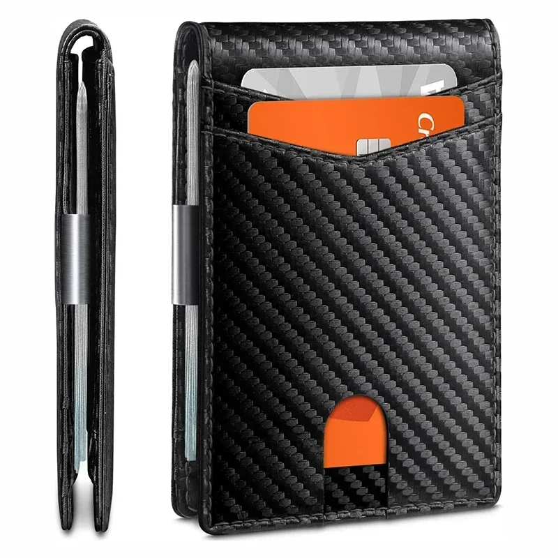 Rfid Carbon Fiber Luxury Men Wallets Money Clip Slim Thin Man Credit Card Holder Wallet for Men Small Short Male Vallet Billfold