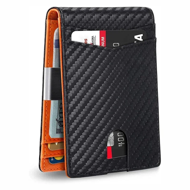 Rfid Carbon Fiber Luxury Men Wallets Money Clip Slim Thin Man Credit Card Holder Wallet for Men Small Short Male Vallet Billfold