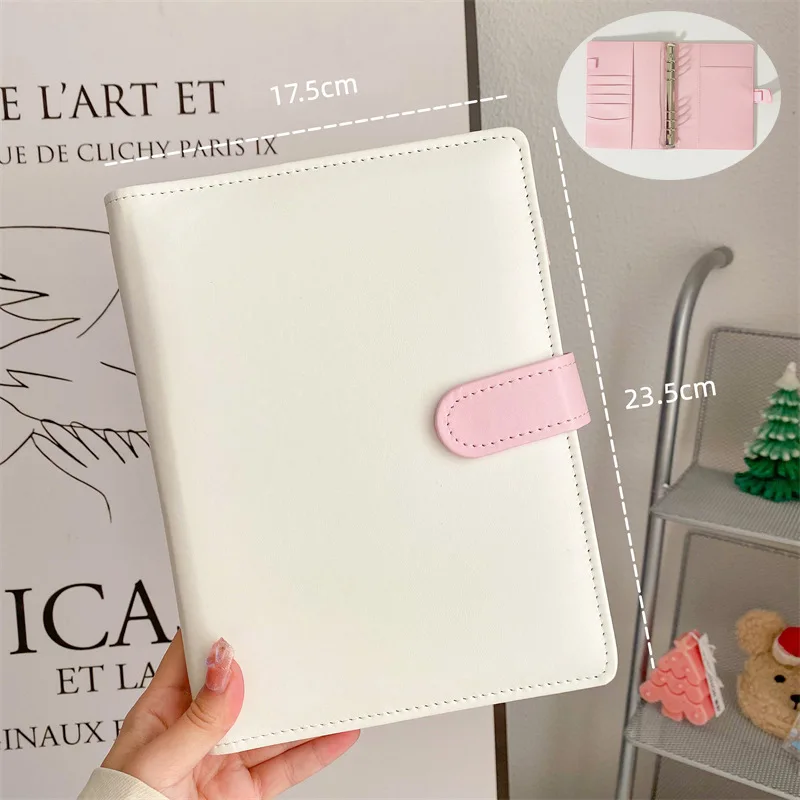 A5 A6 Dark Green Blue 6 Ring Binder PU Clip-on Notebook Leather Loose Leaf Notebook Cover Notebooks Journal Kawaii Stationery