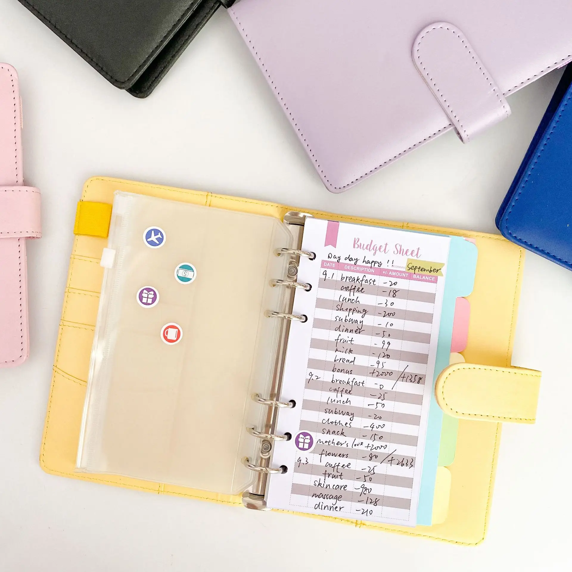 A5 A6 Dark Green Blue 6 Ring Binder PU Clip-on Notebook Leather Loose Leaf Notebook Cover Notebooks Journal Kawaii Stationery