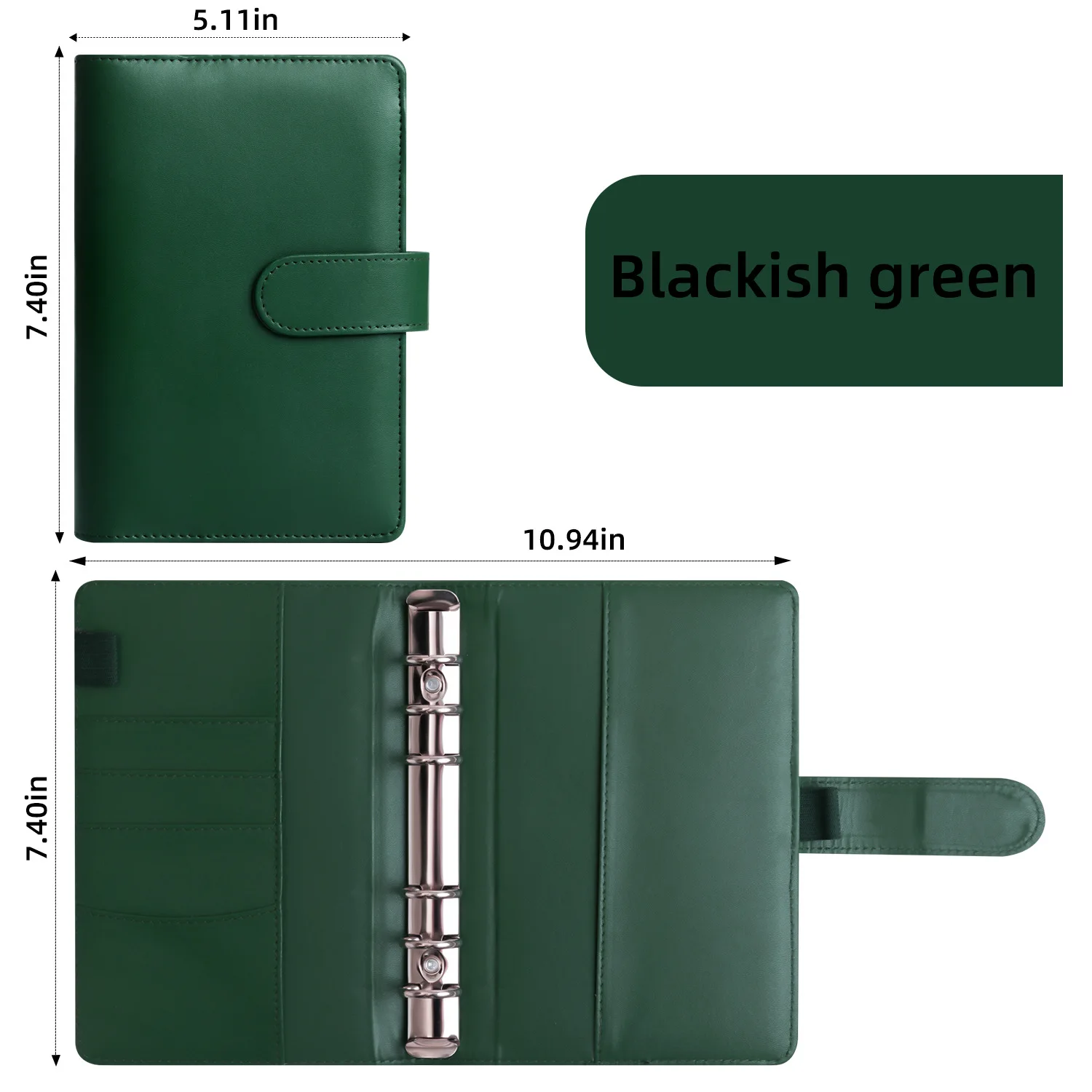 A5 A6 Dark Green Blue 6 Ring Binder PU Clip-on Notebook Leather Loose Leaf Notebook Cover Notebooks Journal Kawaii Stationery