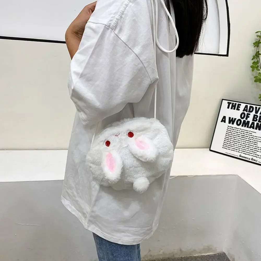 Kawaii Cartoon Plush Rabbit Messenger Bags Kids Animals Crossbody Bag Girls Casual Cute Purse Bag Coin Purse Wallets Handbag
