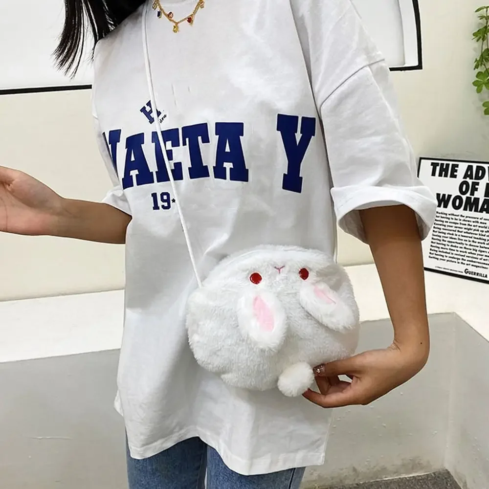 Kawaii Cartoon Plush Rabbit Messenger Bags Kids Animals Crossbody Bag Girls Casual Cute Purse Bag Coin Purse Wallets Handbag