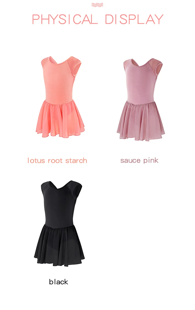 Girls Ballet Dress Sleeveless Dance Leotard Dress Cotton Splice Dance Dress for Girls Kids Ballet Leotard with Chiffon Skirt