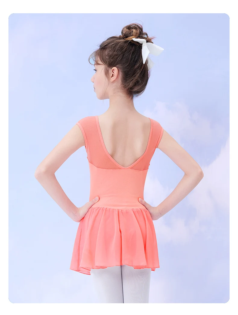 Girls Ballet Dress Sleeveless Dance Leotard Dress Cotton Splice Dance Dress for Girls Kids Ballet Leotard with Chiffon Skirt