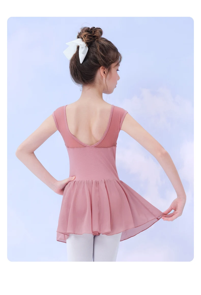 Girls Ballet Dress Sleeveless Dance Leotard Dress Cotton Splice Dance Dress for Girls Kids Ballet Leotard with Chiffon Skirt