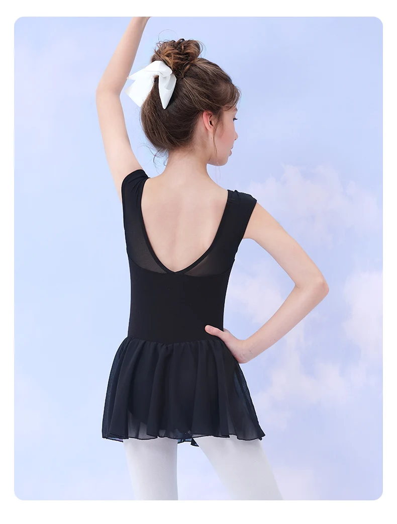 Girls Ballet Dress Sleeveless Dance Leotard Dress Cotton Splice Dance Dress for Girls Kids Ballet Leotard with Chiffon Skirt