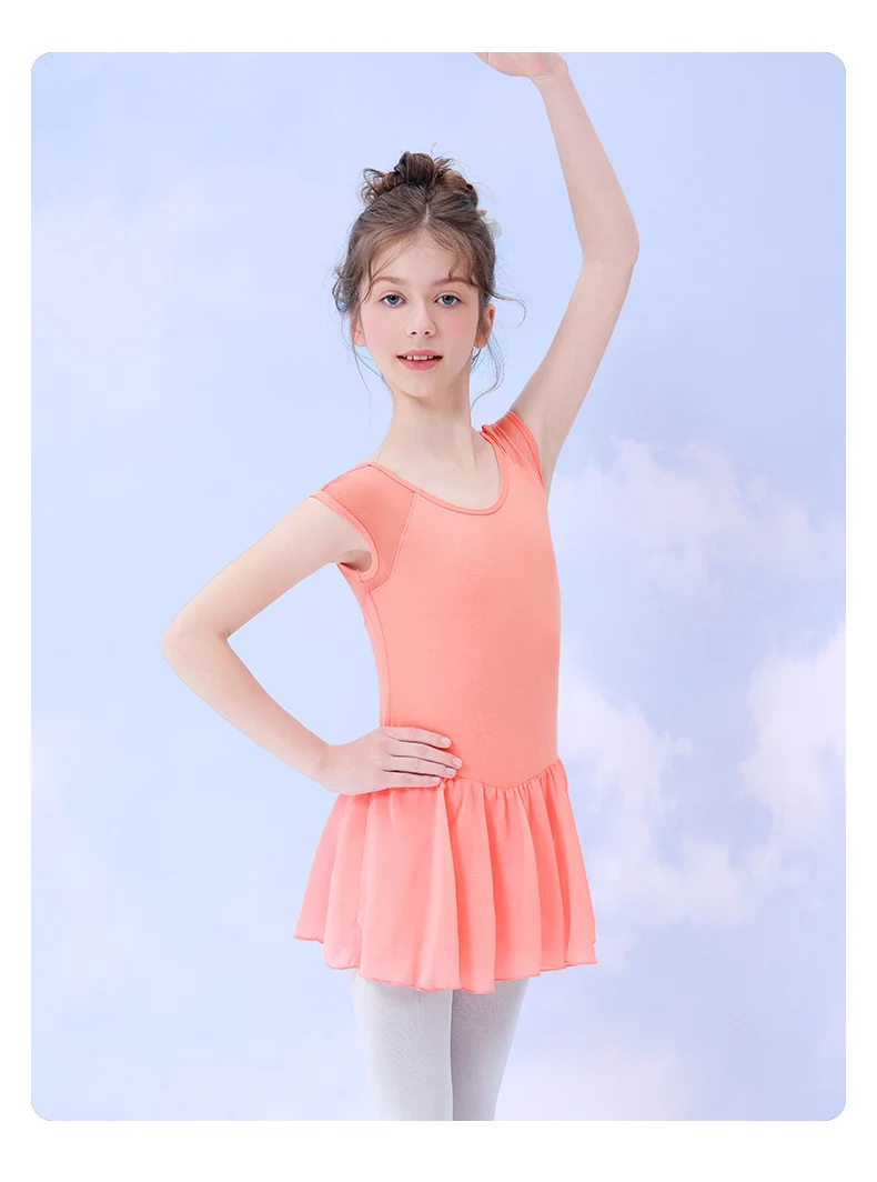 Girls Ballet Dress Sleeveless Dance Leotard Dress Cotton Splice Dance Dress for Girls Kids Ballet Leotard with Chiffon Skirt