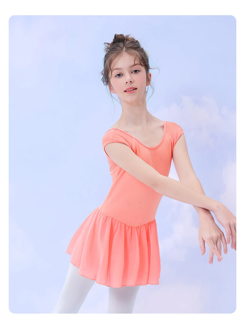 Girls Ballet Dress Sleeveless Dance Leotard Dress Cotton Splice Dance Dress for Girls Kids Ballet Leotard with Chiffon Skirt