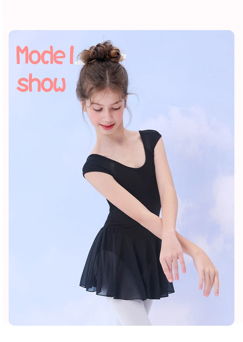 Girls Ballet Dress Sleeveless Dance Leotard Dress Cotton Splice Dance Dress for Girls Kids Ballet Leotard with Chiffon Skirt