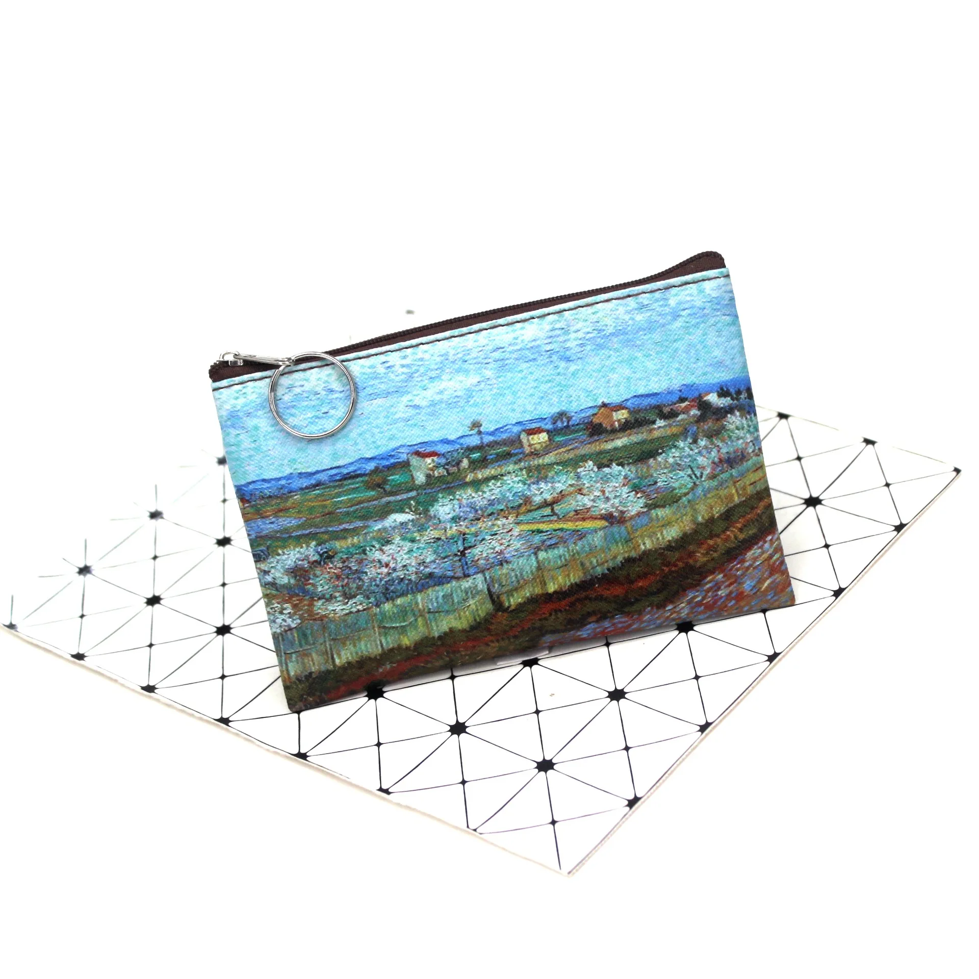 Vintage Oil Painting Canvas Cosmetic Bag Van Gogh Art Sunflower Star Moon Night Makeup Pouch Bag Travel Coin Purse Wallets Women