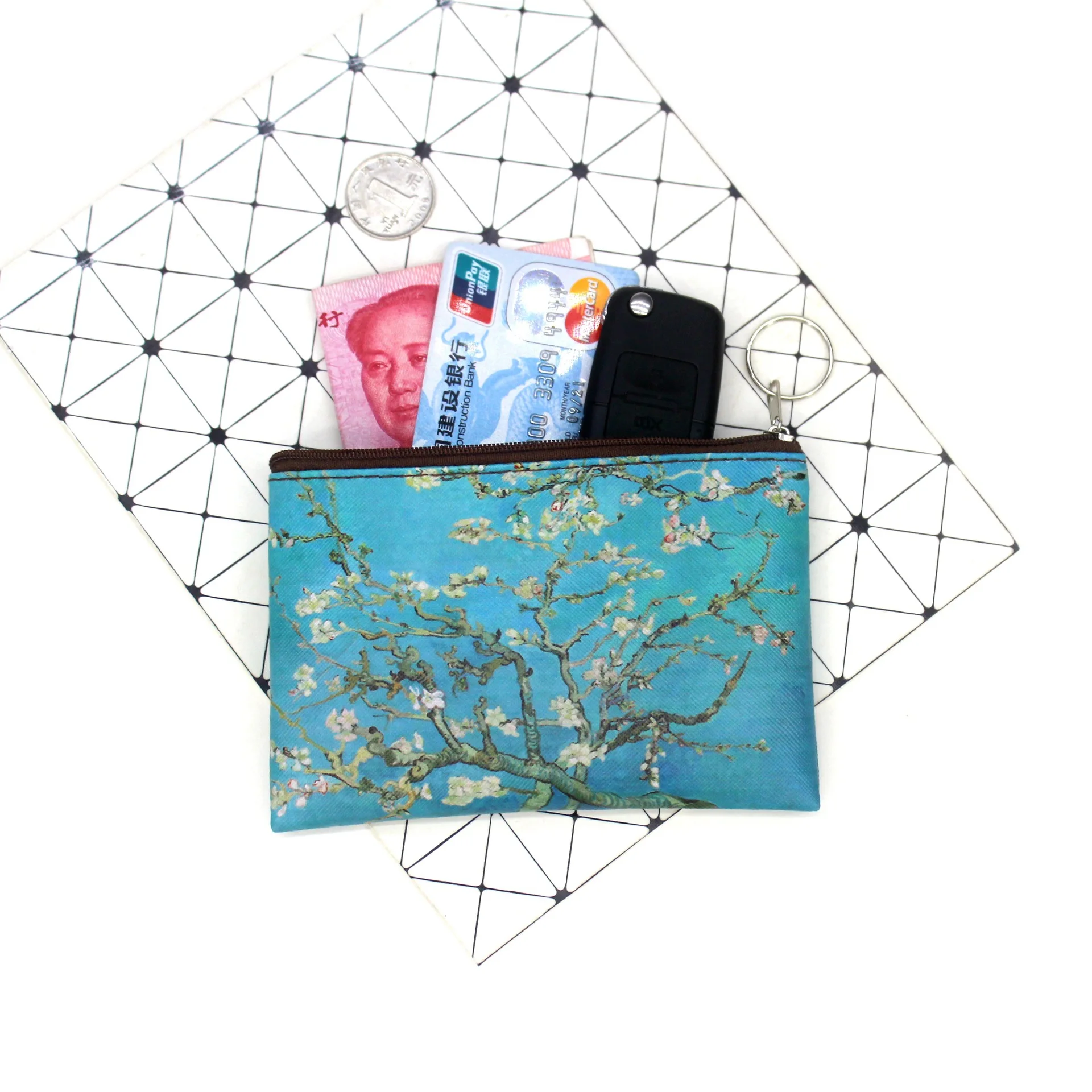 Vintage Oil Painting Canvas Cosmetic Bag Van Gogh Art Sunflower Star Moon Night Makeup Pouch Bag Travel Coin Purse Wallets Women