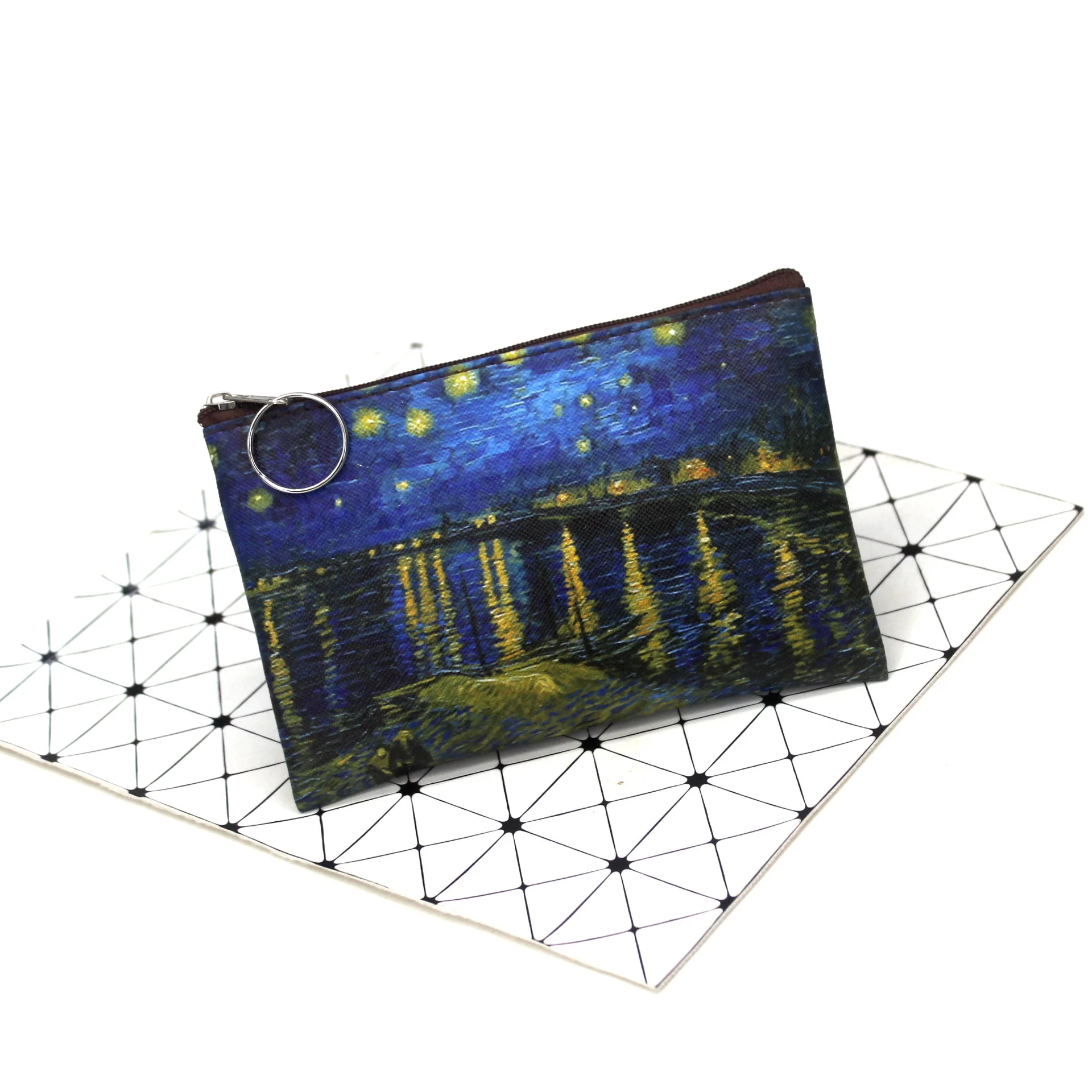 Vintage Oil Painting Canvas Cosmetic Bag Van Gogh Art Sunflower Star Moon Night Makeup Pouch Bag Travel Coin Purse Wallets Women