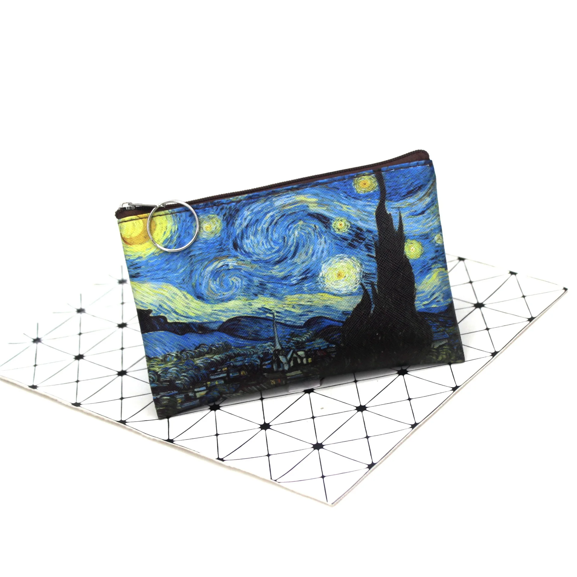 Vintage Oil Painting Canvas Cosmetic Bag Van Gogh Art Sunflower Star Moon Night Makeup Pouch Bag Travel Coin Purse Wallets Women