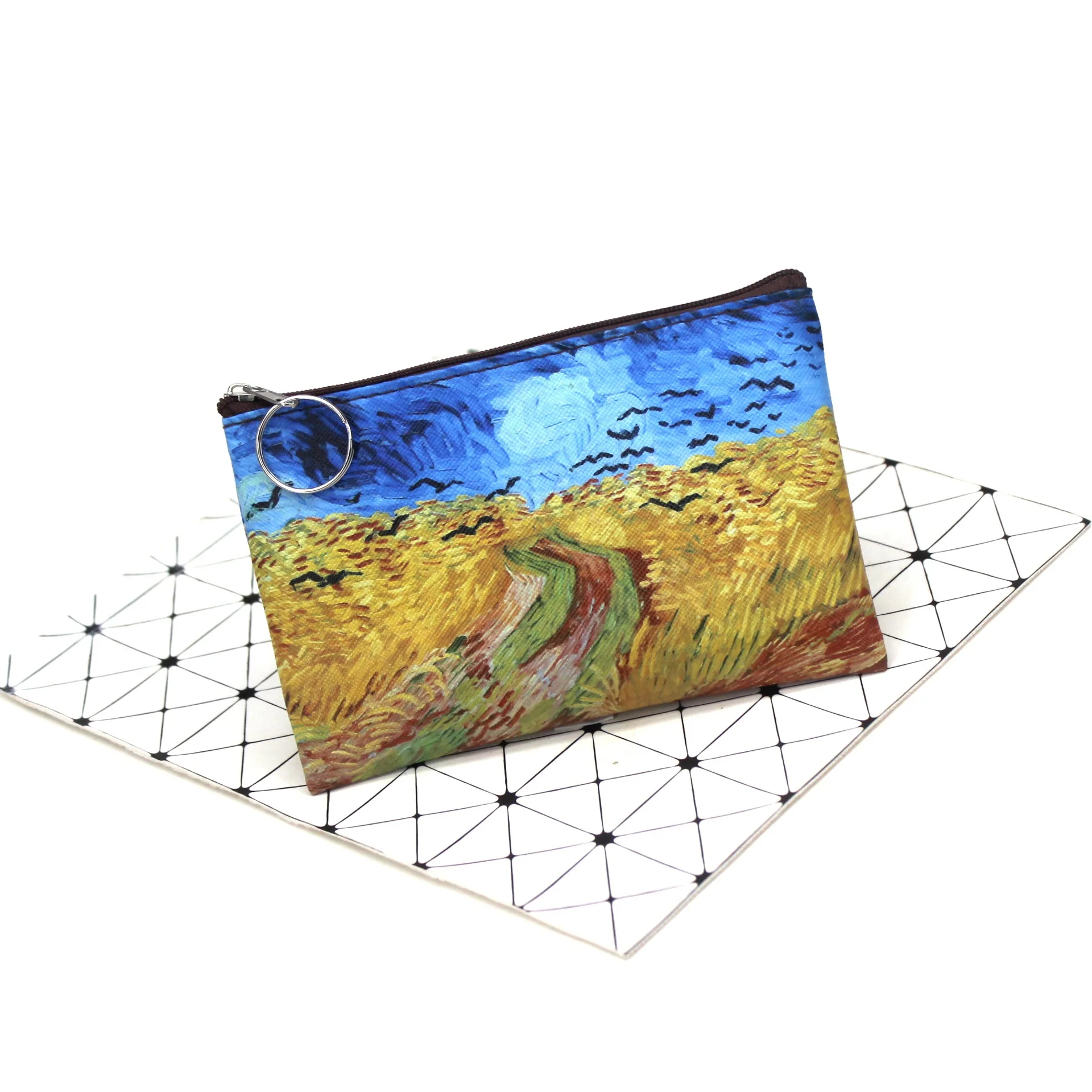 Vintage Oil Painting Canvas Cosmetic Bag Van Gogh Art Sunflower Star Moon Night Makeup Pouch Bag Travel Coin Purse Wallets Women