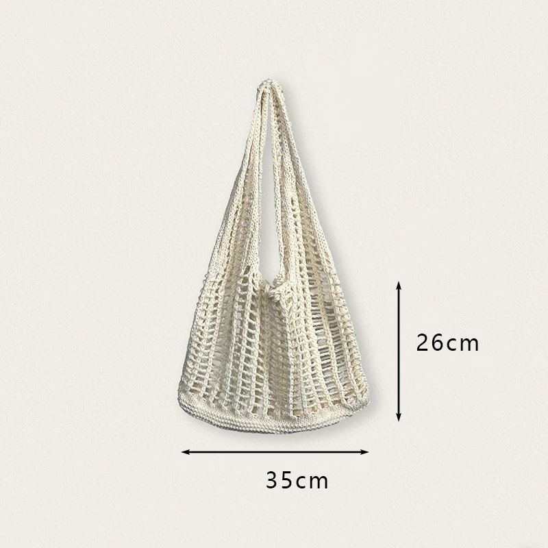 New Trend Women's Bag Crochet Handbag Retro Knitted Solid Color Hollow Top-handle Tote Bag Travel Shopper Shoulder Bag