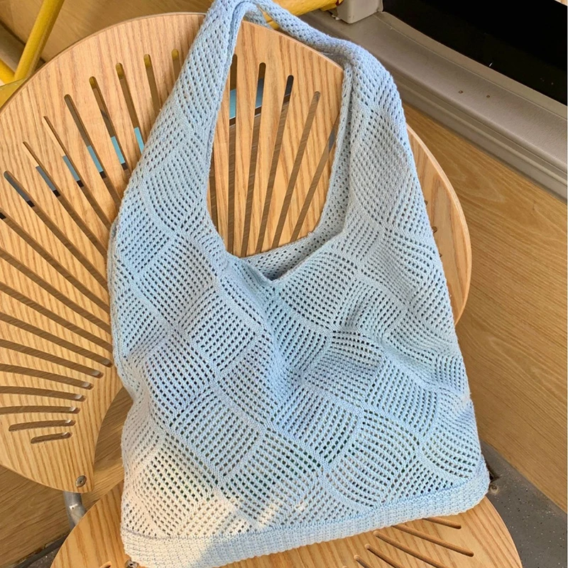 New Trend Women's Bag Crochet Handbag Retro Knitted Solid Color Hollow Top-handle Tote Bag Travel Shopper Shoulder Bag