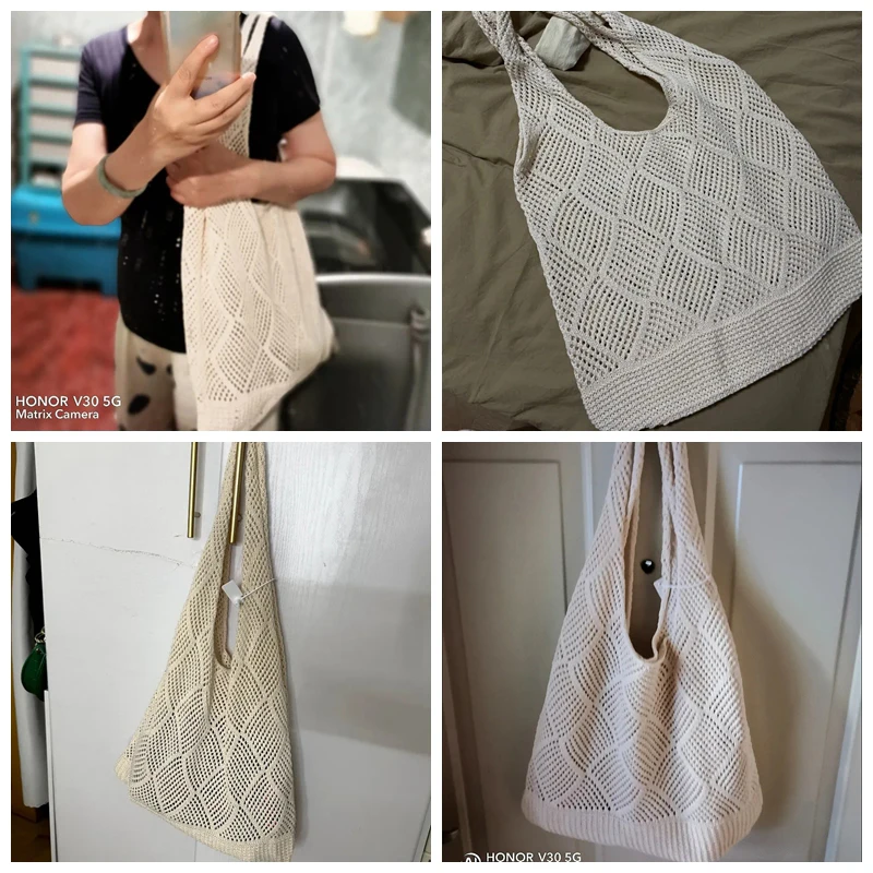 New Trend Women's Bag Crochet Handbag Retro Knitted Solid Color Hollow Top-handle Tote Bag Travel Shopper Shoulder Bag