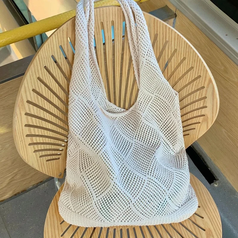 New Trend Women's Bag Crochet Handbag Retro Knitted Solid Color Hollow Top-handle Tote Bag Travel Shopper Shoulder Bag