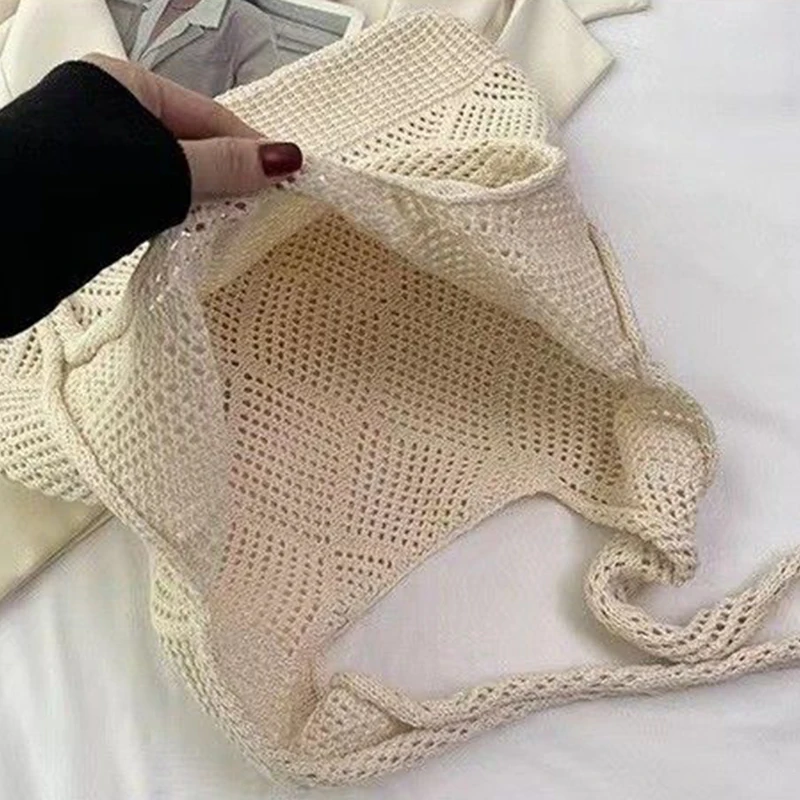 New Trend Women's Bag Crochet Handbag Retro Knitted Solid Color Hollow Top-handle Tote Bag Travel Shopper Shoulder Bag