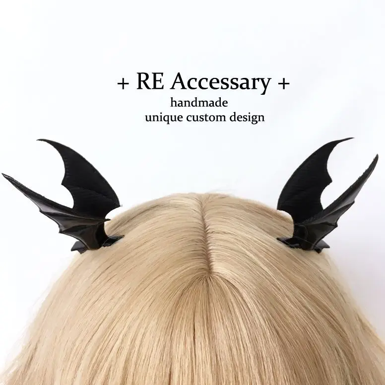 Cosplay Gothic Lolita Angel Wings Hairpin Demon Headdress Harajuku Horns Embroidery Feather Hair Clip Anime Accessories