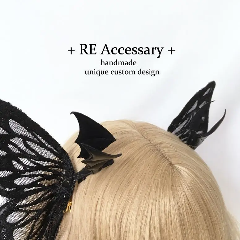 Cosplay Gothic Lolita Angel Wings Hairpin Demon Headdress Harajuku Horns Embroidery Feather Hair Clip Anime Accessories