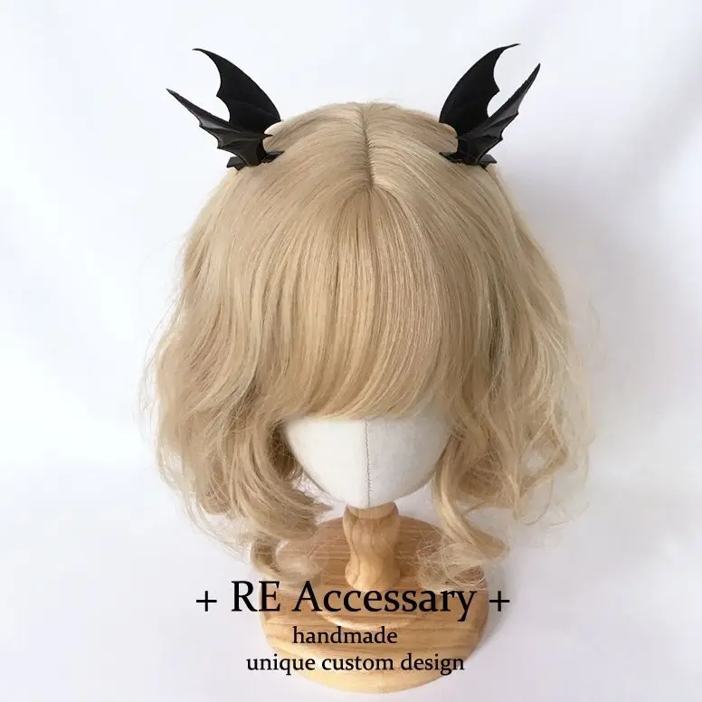 Cosplay Gothic Lolita Angel Wings Hairpin Demon Headdress Harajuku Horns Embroidery Feather Hair Clip Anime Accessories