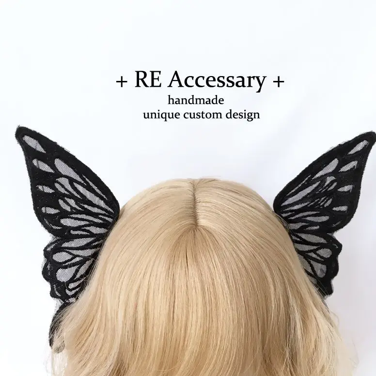 Cosplay Gothic Lolita Angel Wings Hairpin Demon Headdress Harajuku Horns Embroidery Feather Hair Clip Anime Accessories