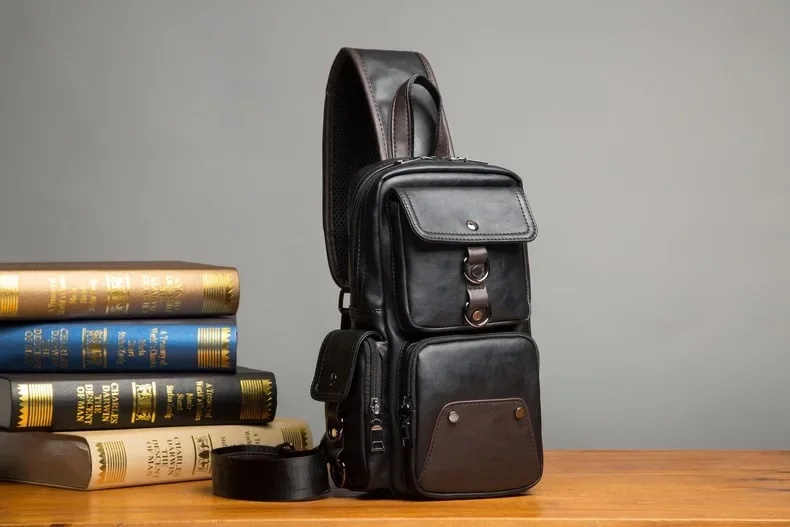Vintage Luxury Designer Leather Crossbody Bags for Men Messenger Chest Bag Fashion Casual Bag Waterproof PU Single Shoulder Bags