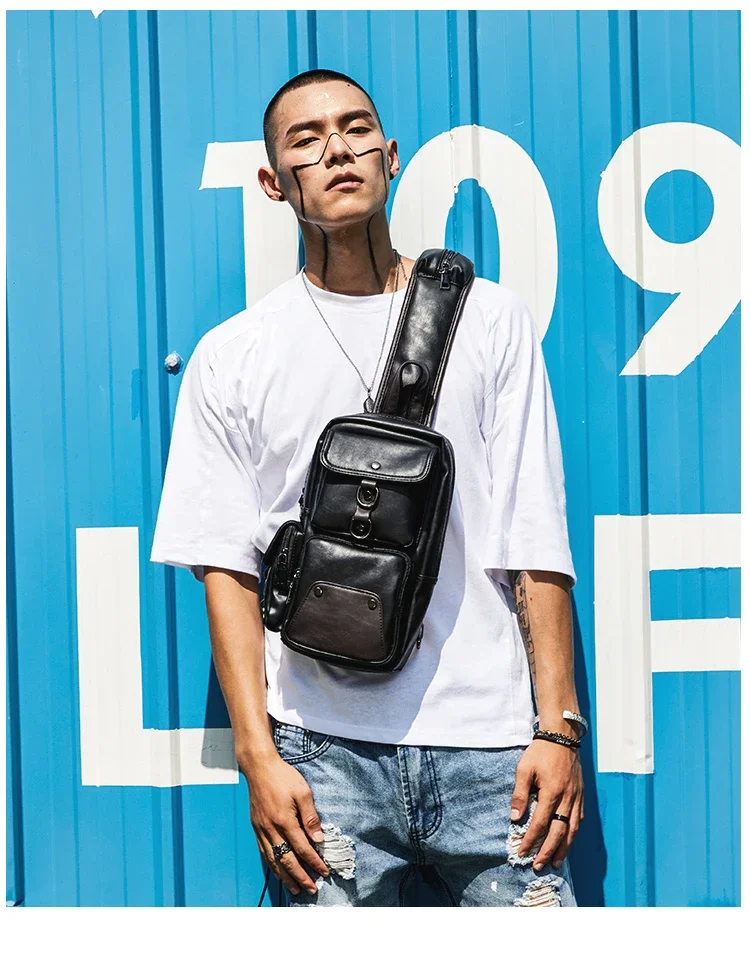 Vintage Luxury Designer Leather Crossbody Bags for Men Messenger Chest Bag Fashion Casual Bag Waterproof PU Single Shoulder Bags