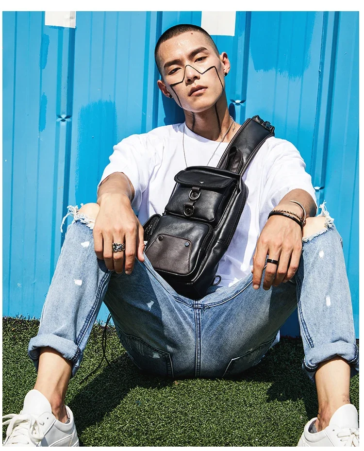 Vintage Luxury Designer Leather Crossbody Bags for Men Messenger Chest Bag Fashion Casual Bag Waterproof PU Single Shoulder Bags
