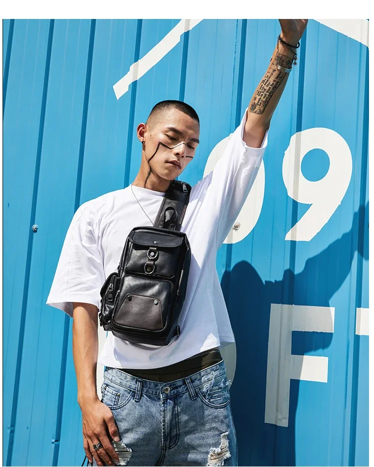 Vintage Luxury Designer Leather Crossbody Bags for Men Messenger Chest Bag Fashion Casual Bag Waterproof PU Single Shoulder Bags