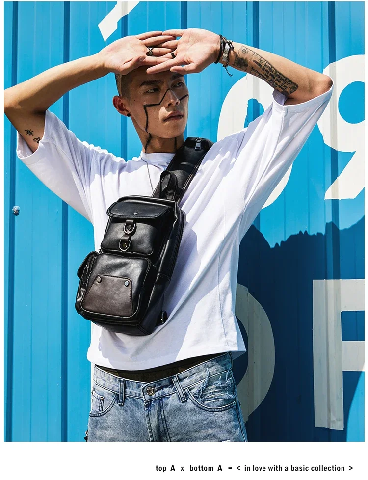 Vintage Luxury Designer Leather Crossbody Bags for Men Messenger Chest Bag Fashion Casual Bag Waterproof PU Single Shoulder Bags