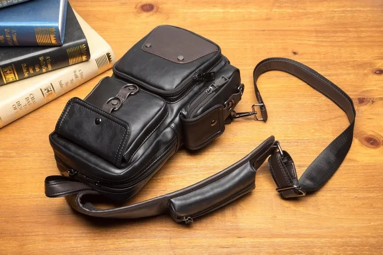Vintage Luxury Designer Leather Crossbody Bags for Men Messenger Chest Bag Fashion Casual Bag Waterproof PU Single Shoulder Bags