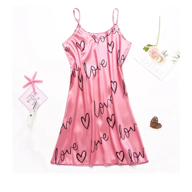 Summer Women Fashion Lace Sexy Sleeveless U-Neck Spaghetti Strap Lingerie Sain Sleepwear Comfortable Nightwear Home Clothes
