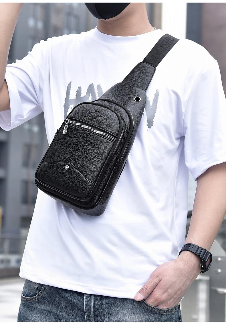 New Kangaroo Luxury Brand Chest Pack Men Crossbody Bag Black Brown Leather Chest Bag Casual Travel Sling Bag Messenger Bag Male