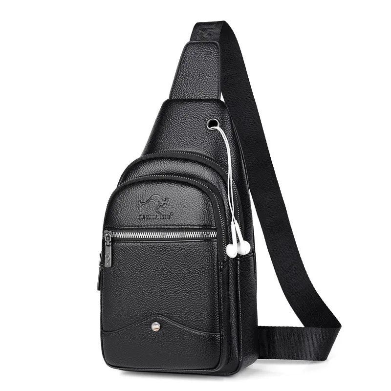 New Kangaroo Luxury Brand Chest Pack Men Crossbody Bag Black Brown Leather Chest Bag Casual Travel Sling Bag Messenger Bag Male