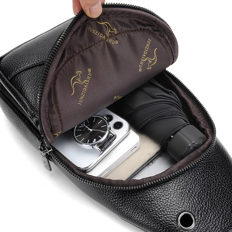 New Kangaroo Luxury Brand Chest Pack Men Crossbody Bag Black Brown Leather Chest Bag Casual Travel Sling Bag Messenger Bag Male