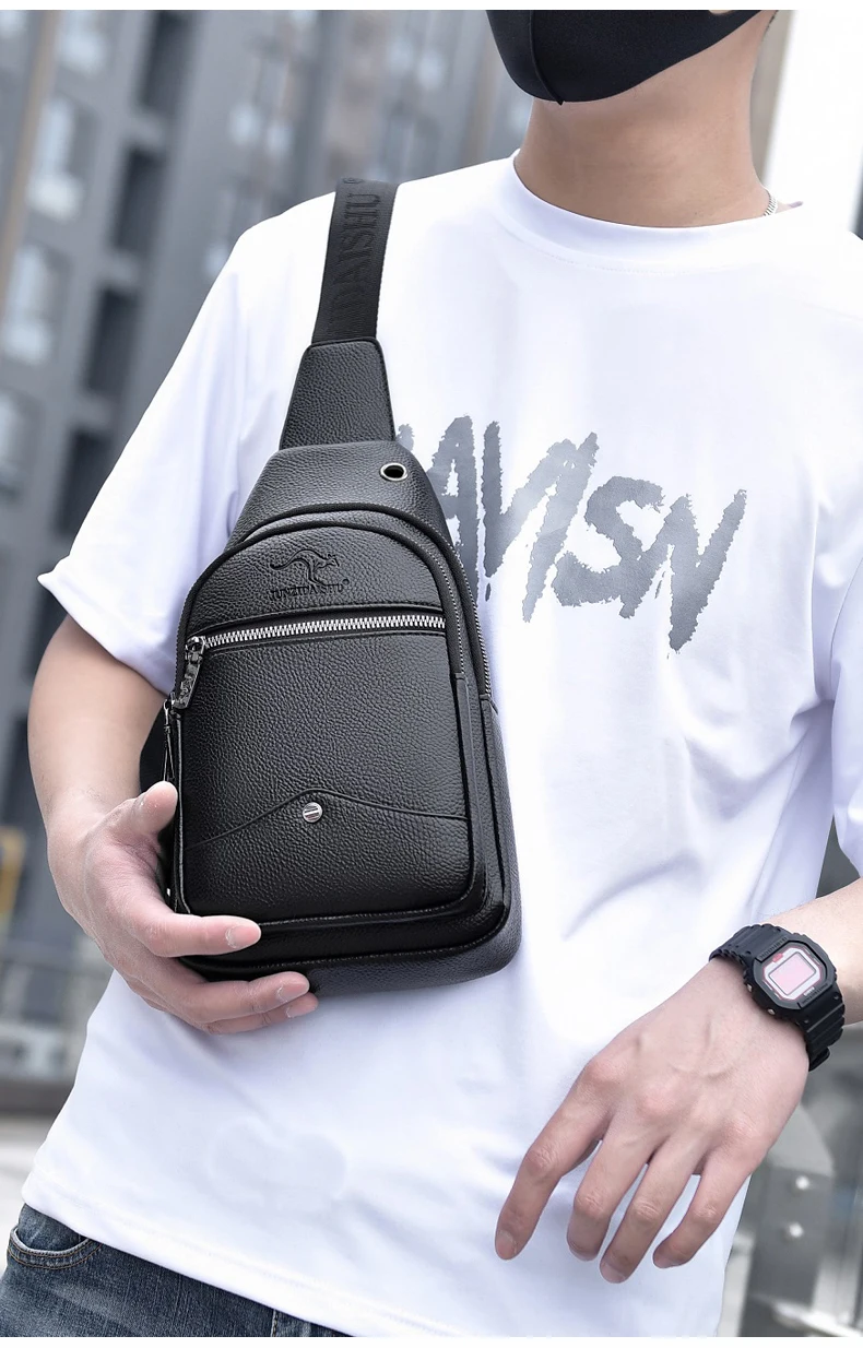 New Kangaroo Luxury Brand Chest Pack Men Crossbody Bag Black Brown Leather Chest Bag Casual Travel Sling Bag Messenger Bag Male
