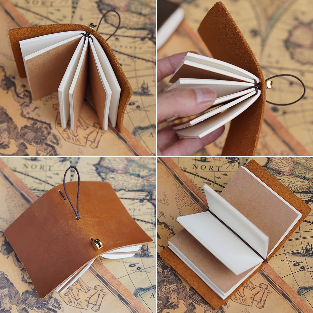 Vintage Leather Traveler's Notebook: 3 x 32 Page Refills, 100g Paper, Personalized leather journal,Portable Diary book