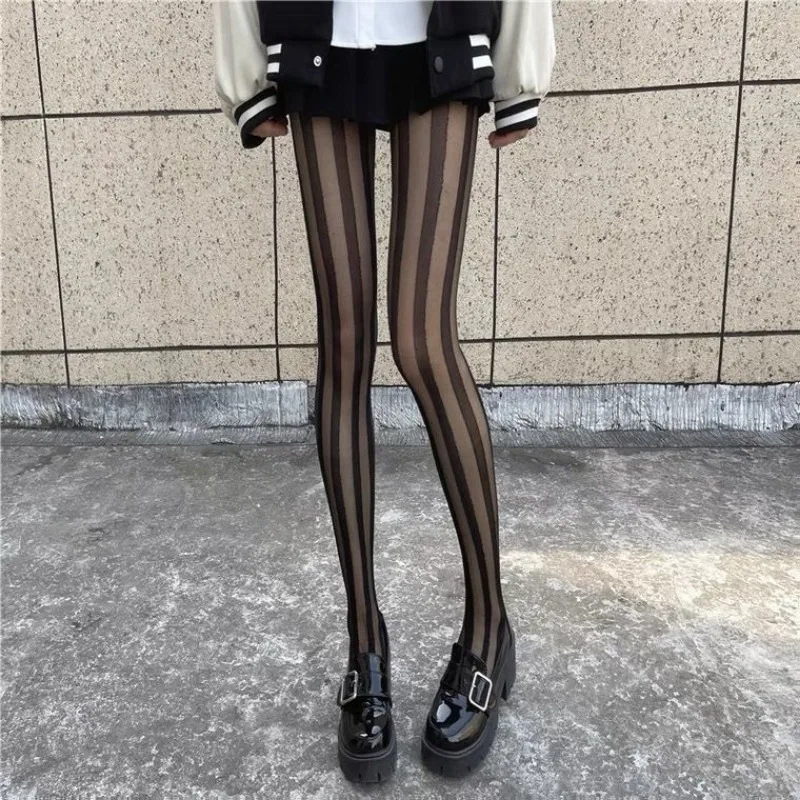 Sexy Women Tights Lingerie Striped Thigh High Stockings Pantyhose Women Female Hosiery High Waist Body Stockings Black Tights