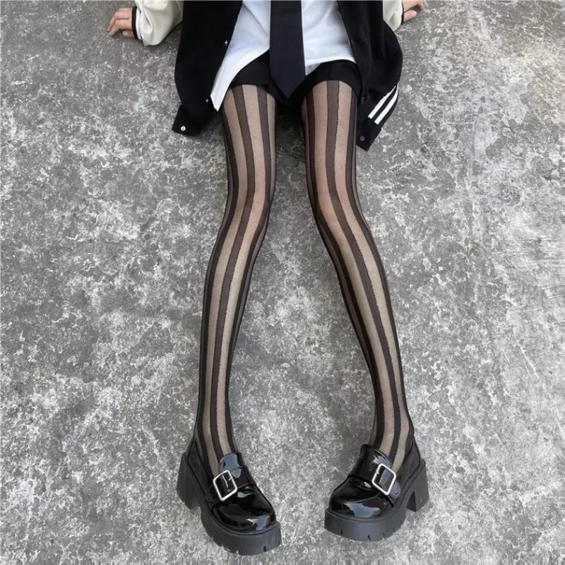 Sexy Women Tights Lingerie Striped Thigh High Stockings Pantyhose Women Female Hosiery High Waist Body Stockings Black Tights