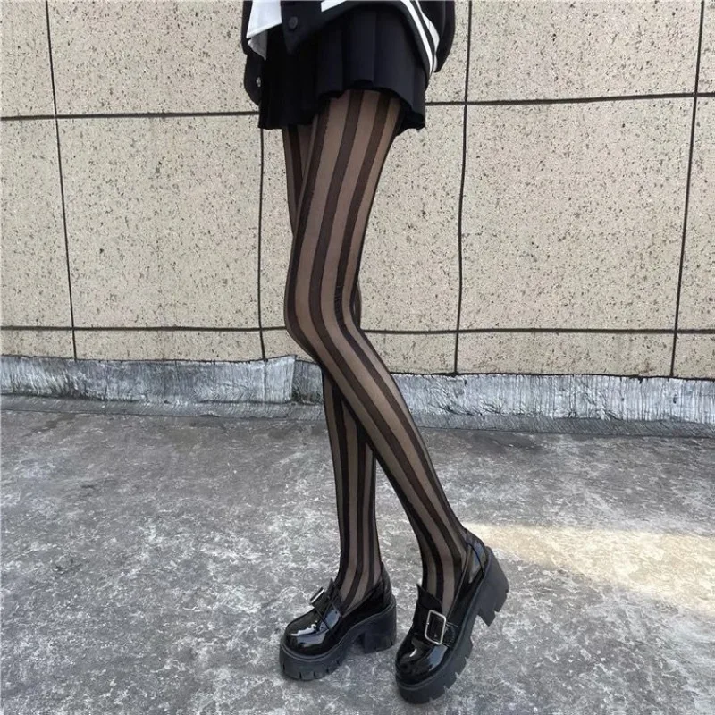 Sexy Women Tights Lingerie Striped Thigh High Stockings Pantyhose Women Female Hosiery High Waist Body Stockings Black Tights