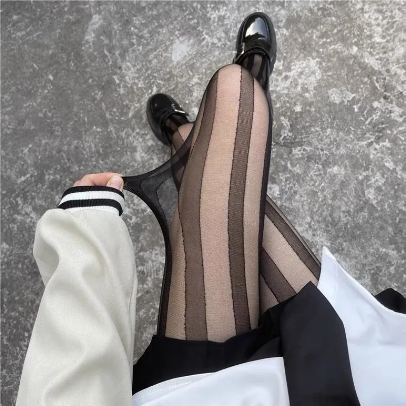 Sexy Women Tights Lingerie Striped Thigh High Stockings Pantyhose Women Female Hosiery High Waist Body Stockings Black Tights
