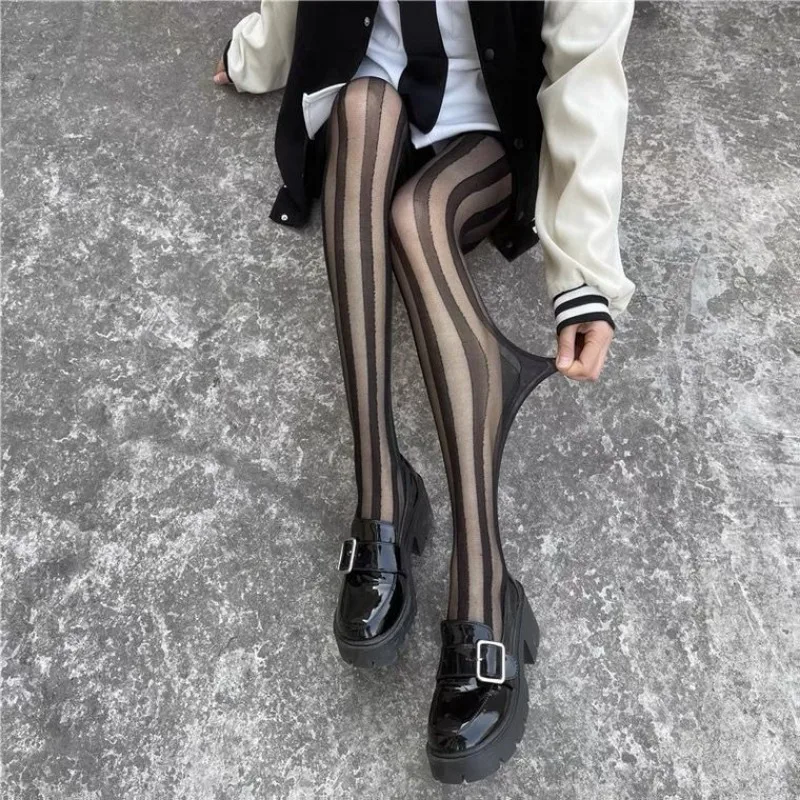 Sexy Women Tights Lingerie Striped Thigh High Stockings Pantyhose Women Female Hosiery High Waist Body Stockings Black Tights