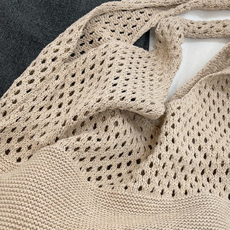 New Trend Women's Bag Crochet Handbag Retro Knitted Braid Solid Color Hollow Black Khaki Top-handle Tote Bag Shopper