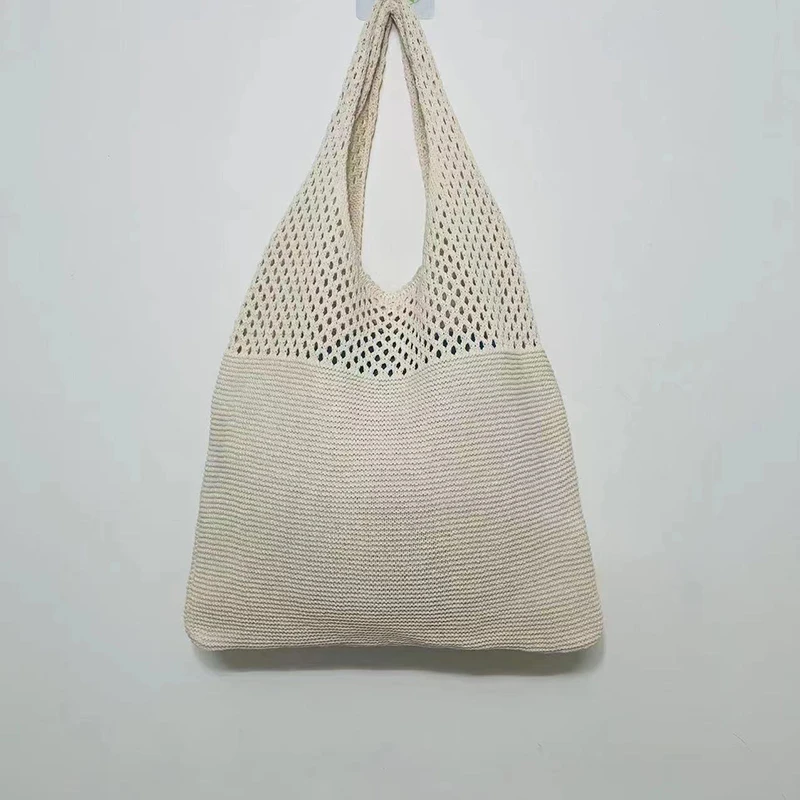 New Trend Women's Bag Crochet Handbag Retro Knitted Braid Solid Color Hollow Black Khaki Top-handle Tote Bag Shopper