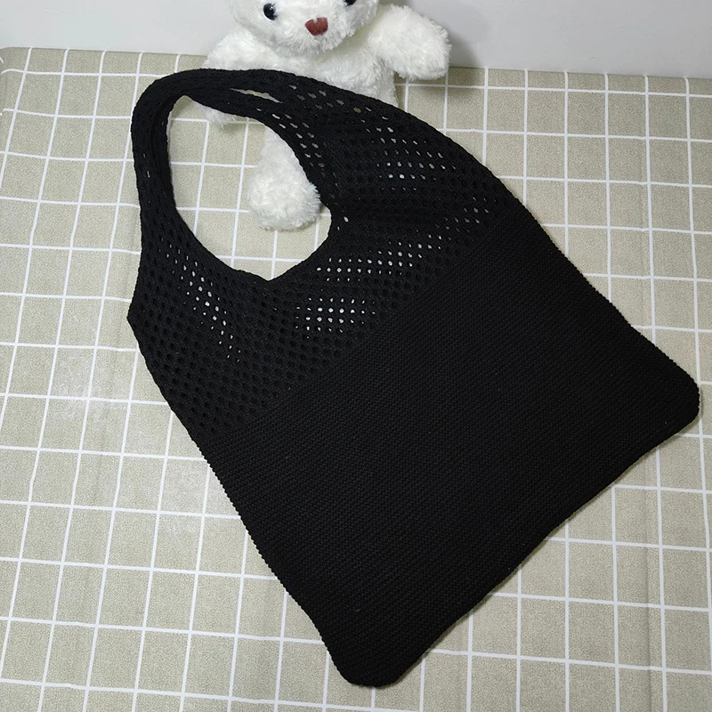 New Trend Women's Bag Crochet Handbag Retro Knitted Braid Solid Color Hollow Black Khaki Top-handle Tote Bag Shopper