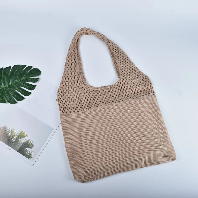 New Trend Women's Bag Crochet Handbag Retro Knitted Braid Solid Color Hollow Black Khaki Top-handle Tote Bag Shopper