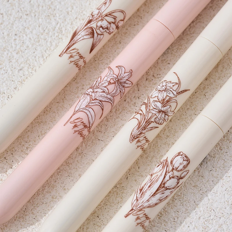 4PCS/Set Flower Gel Pen 0.5MM Quick Dry Gel Ink Pen For Students Creative Rotate Writing Pen Black Refill Neutral Pen Stationery